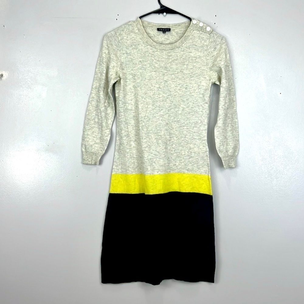 Theory Gray and Yellow Cashmere Dress